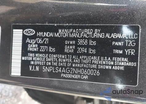 2022 Hyundai Elantra Sel from USA, damaged, VIN 5NPLS4AG2NH060026